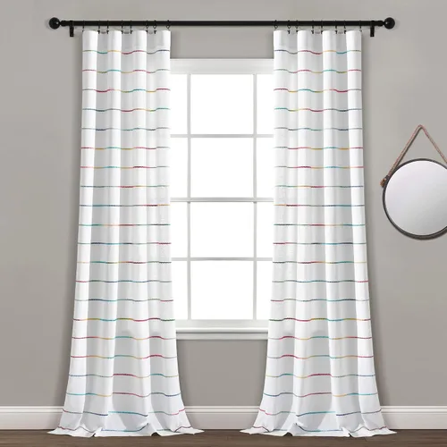 Miniatura 16 de Lush Decor Paneles de Cortinas de Ventana de Algodón Teñido con Hilo de Rayas Ombré, Par, 40" An x 95" L, Amarillo y Gris - Cortinas - Cortinas