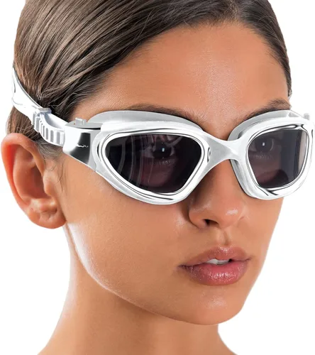 Miniatura 42 de AqtivAqua DX - Gafas de natación con visión amplia para adultos, hombres y mujeres, antiempañamiento y sin fugas Gafas negras + funda plateada