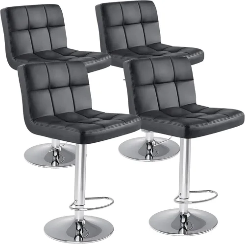 Miniatura 11 de Sweetcrispy Juego de 2 taburetes de bar de piel sintética ajustables sin brazos, taburetes de bar giratorios hidráulicos para encimera de cocina