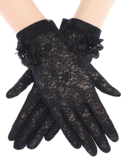 SATINIOR Guantes florales de encaje para mujer, elegantes guantes de encaje cortos, guantes de verano para boda, Halloween, fiesta de cosplay