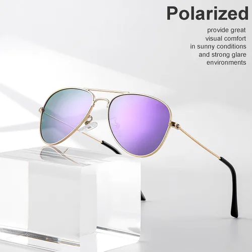 Miniatura 58 de Gleyemor Lentes de sol polarizados estilo aviador para niños y niñas, jóvenes, adolescentes, dos tamaños de 1.969 in y 2.047 in