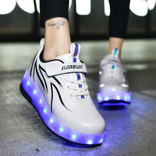 Miniatura 6 de HHSTS Zapatos para niños con ruedas, zapatos de color de luz LED, patines brillantes, zapatos de patinaje, regalos simples para niños y niñas