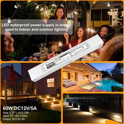 Miniatura 8 de Controlador LED Fuente de alimentación de 12 voltios 120 V AC a 12 V CC Convertidor 60W 5A Transformador de bajo voltaje IP67 Adaptador