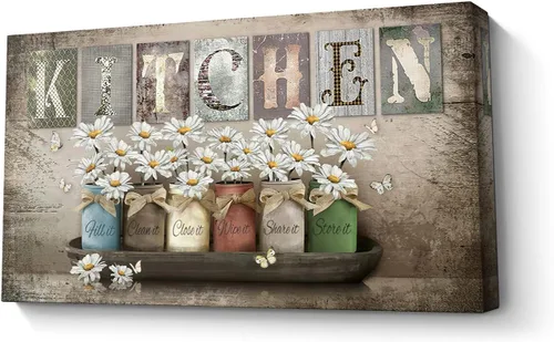 Lienzo decorativo para pared de cocina, arte de pared, rústico, granja, cocina, letrero, pintura vintage, enmarcado, obra de arte moderna para