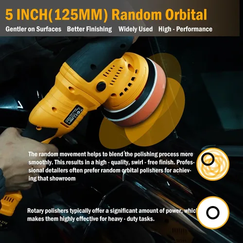 Miniatura 4 de AUTIWOZ Pulidora de búfer inalámbrica para auto, baterías 2x2000mAh 21V, pulidora orbital aleatoria de 5 pulgadas para detalles de automóvil