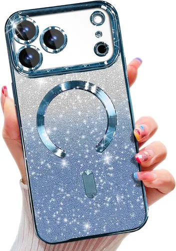 Miniatura 20 de Misscase Funda magnética compatible con iPhone 14 con purpurina y protector de lente de cámara, protección completa, compatible con MagSafe