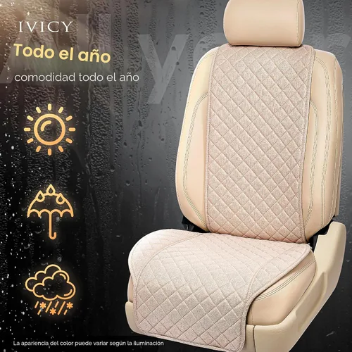 Miniatura 7 de IVICY - Funda de asiento de coche de lino sintético - Duradera y antideslizante - Fundas protectoras de asiento delantero para la mayoría de BEIGE