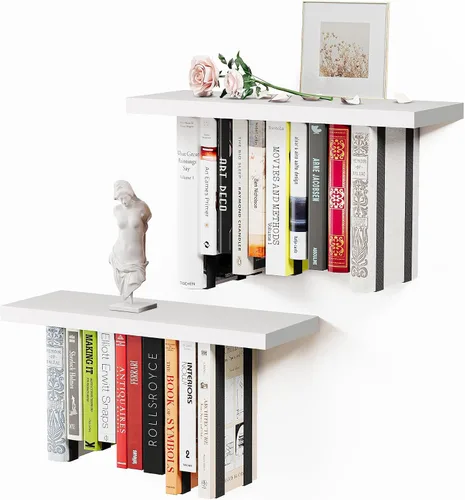 Miniatura 9 de Estantería flotante para pared, estantería colgante de madera rústica, estante de libros boca abajo y estantes montados en la pared para decoración