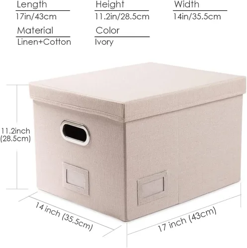Miniatura 7 de PRANDOM Caja Organizadora de Archivos - Juego de 4 Carpetas de Archivo Colgantes Plegables Decorativas de Lino para Almacenamiento con Tapas, Gris