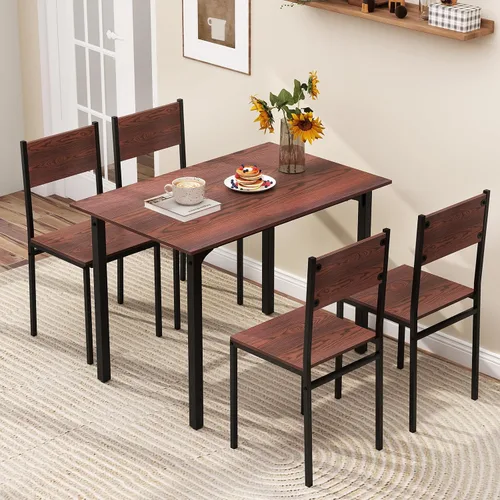Miniatura 11 de GOFLAME Juego de mesa de comedor de 5 piezas, mesa de cocina industrial y sillas para 4 personas con respaldo y marco de metal, juego de comedor Gris