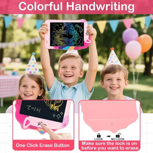 Miniatura 4 de Unicorn Toys Tableta de Escritura LCD para Niñas, Juguetes Coloridos para Niños Pequeños Tablero de Dibujo, Juguetes Educativos para Niños Rosa