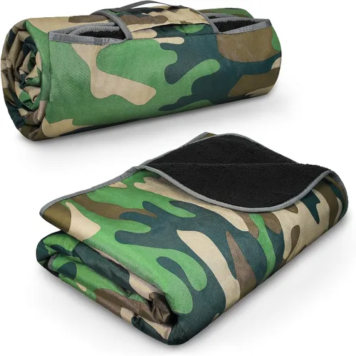 Miniatura 16 de Tirrinia Manta impermeable para exteriores con forro sherpa, resistente al viento, triple capa, cálida y cómoda, plegable para camping, estadio