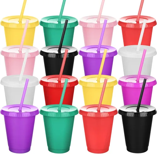 Miniatura 23 de Sieral Paquete de 60 vasos con tapas y pajillas, vasos para niños con pajilla, botella de agua reutilizable, taza de viaje para café helado, vasos