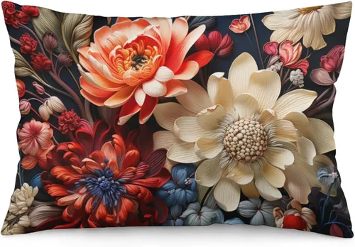 Miniatura 10 de Fundas de almohada florales azules de 12 x 20 pulgadas para primavera y verano, funda de cojín decorativa con cremallera, fundas de almohada