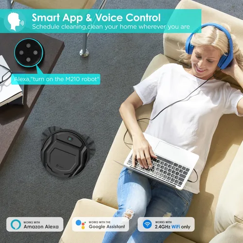 Miniatura 5 de Lefant Robot aspirador M210, tiempo de funcionamiento de 120 minutos, diseño compacto, potente succión, bajo ruido, Wi-Fi/aplicación/control de voz