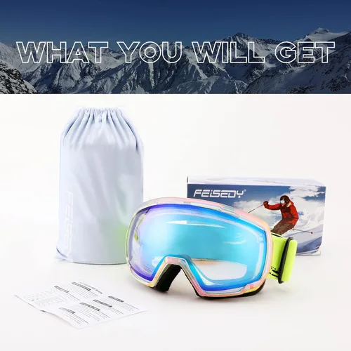 Miniatura 6 de FEISEDY Ski Goggles, OTG Snow Sport Goggles for Adult Youth, Anti-Fog UV400 Protection Bendable Dual-Lenses B2961