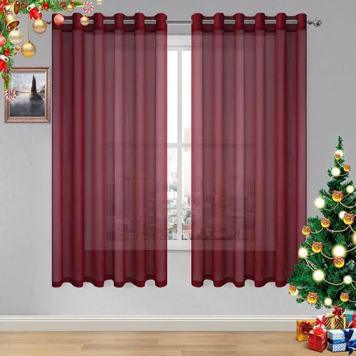Miniatura 120 de DWCN Cortinas traslúcidas color verde frijol para sala de estar y dormitorio - Cortinas voile con aspecto de lino sintético con ojales en la parte
