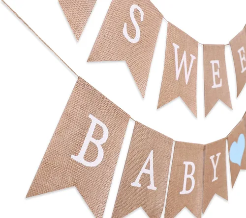 Miniatura 7 de Cartel de arpillera Sweet Baby Boy – Decoraciones rústicas para baby shower, accesorios para fotos (Sweet Baby Boy Blue)