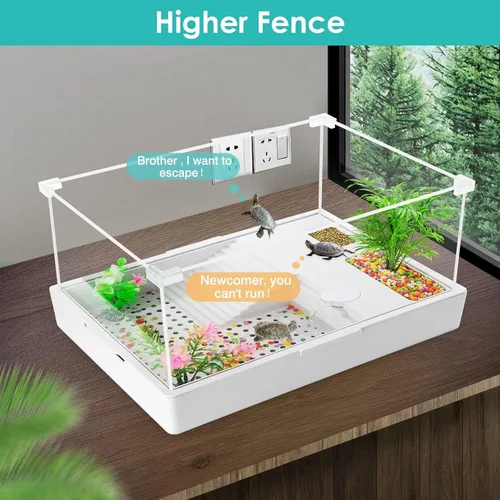 Miniatura 3 de Geegoods Acuario de tanque de tortuga con luz, acuario de reptiles Terrapin Lake con tanque de bomba de agua para mascotas tortugas reptiles hábitat
