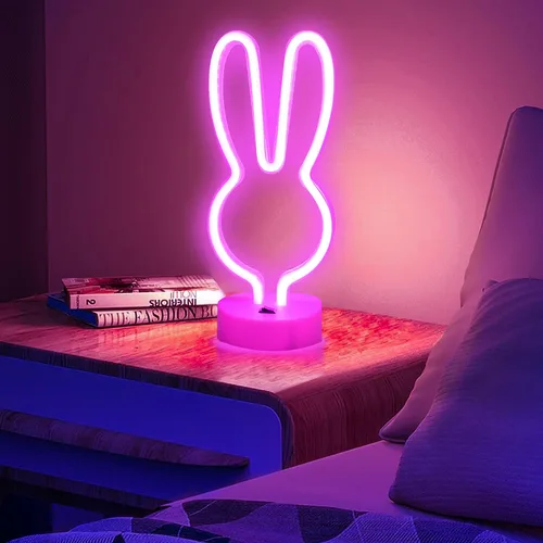 Miniatura 5 de BAILEY Letrero de neón de orejas de conejo, luces LED de conejo de Pascua con base con soporte, USB o 3 pilas AA, luz de neón alimentada por batería