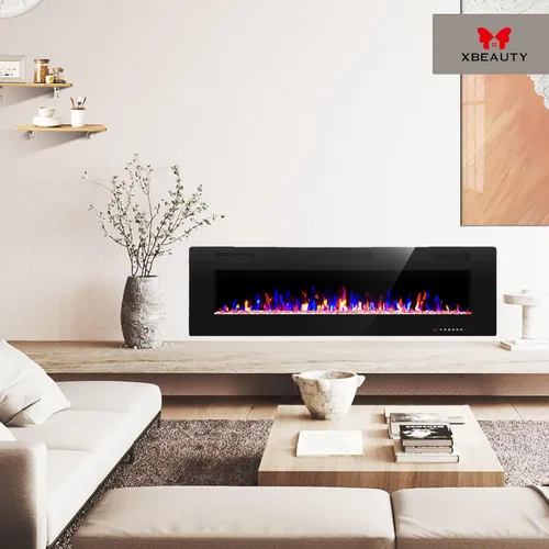 Miniatura 5 de Chimenea eléctrica de 50 pulgadas empotrada en la pared y montada en la pared, calentador de chimenea de 1500 W y chimenea lineal