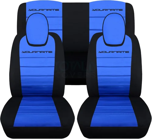 Cobertores de asientos de autos de 2 colores con nombre o texto grabado, juego completo (22 colores) para Chevy Camaro 2010-2015 / compatible con