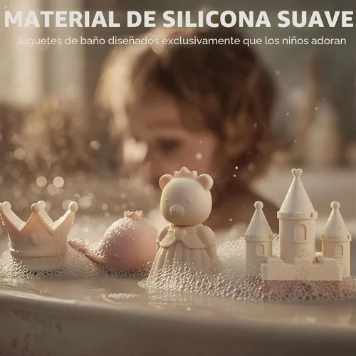 Miniatura 2 de MarcZero Juguetes de Baño de Silicona Princesa 8 Piezas para Niños Pequeños Niños Bebés, Juguetes de Agua para Bañera, Conjunto de Juguetes de Rosa