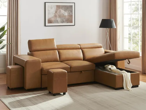 Miniatura 10 de THSUPER Sofá Seccional Reclinable de Cuero de 103 pulgadas en Forma de L con Cama Extraíble y Otomana de Almacenamiento, Sofás Convertibles