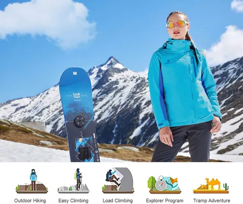 Miniatura 5 de CAMEL CROWN Chaqueta de esquí impermeable 3 en 1 para mujer, abrigo de invierno rompevientos, chaquetas de snowboard para lluvia, nieve, senderismo