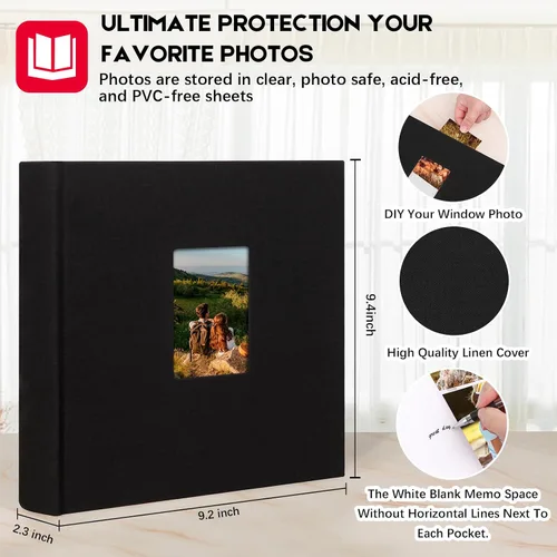 Miniatura 4 de Álbum de fotos de 4 x 6 pulgadas, 240 fotos con espacio de escritura, cubierta de lino con ventana frontal, 240 fotos horizontales y verticales de 4