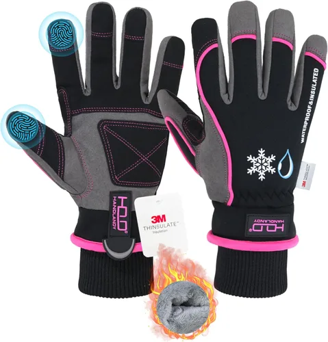 HANDLANDY Winter Work Gloves, 3M Thinsulate Waterproof Insulated Glove for Men Women Rosa
