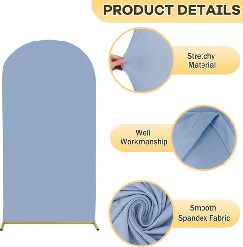 Miniatura 4 de Cubierta de Arco de Boda de 6.6 Pies Azul Polvoriento Spandex Cubiertas de Arco Elásticas Telón de Fondo Spandex Ajustadas Cubiertas de Soporte