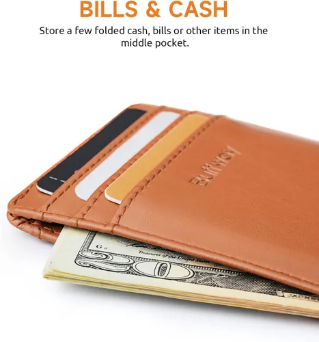 Miniatura 47 de Buffway Billetera delgada para hombre, minimalista con bolsillo frontal delgado, tarjetero de cuero con bloqueo RFID para viajes de trabajo