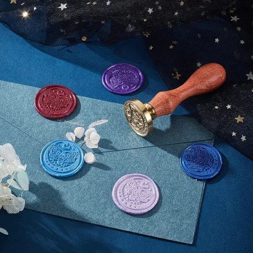 Miniatura 2 de PH PandaHall Sello de cera de Halloween, sello de cera de mariposa, sello de cera de latón de 1.181 in, sello de sellado de estrella y luna, sello