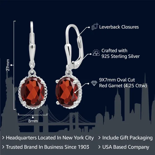 Miniatura 23 de Gem Stone King Aretes colgantes de gota para mujer, plata de ley 925, piedra natal ovalada de 0.354 x 0.276 in, joyería fina, regalos para ella
