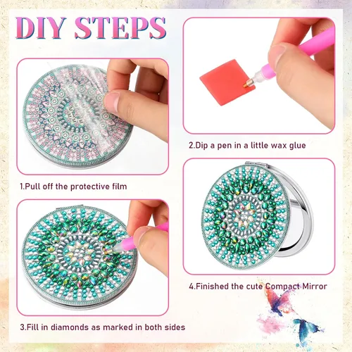 Miniatura 3 de Weysat 10 piezas de pintura de diamante compacto espejo portátil de bolsillo para bolso de bolsillo con cubierta de pintura de diamantes