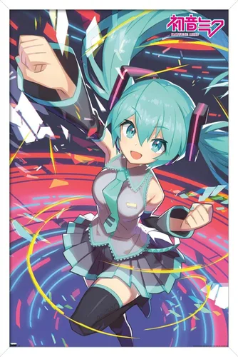 Miniatura 13 de Hatsune Miku - Póster de pared con puño, 22.4 pulgadas de largo x 14.7 pulgadas de ancho, versión enmarcada de madera de granero
