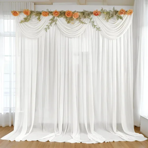 Miniatura 20 de Cortinas de fondo azul bebé de 10 pies x 10 pies, tela de gasa chiffon transparente sin arrugas, tela de fondo fotográfico drapeada para arco