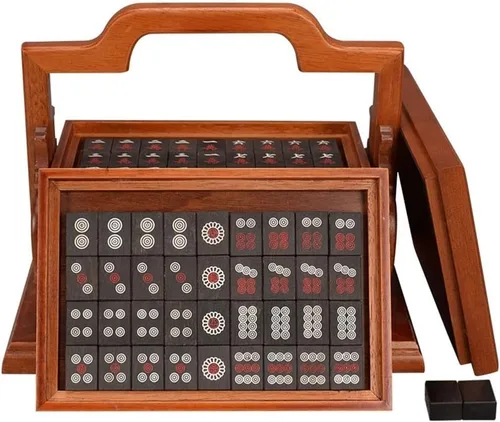 Juego de mahjong chino, juegos tradicionales de mahjong, juego de mahjong de madera, 144 azulejos, juego de Majhong de viaje portátil para la