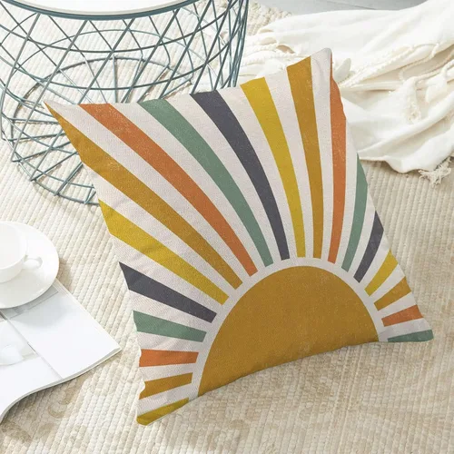 Miniatura 5 de AEIOAE Summer Sunshine - Juego de 2 fundas de almohada de 16 x 16 pulgadas, diseño de rayas amarillas, diseño bohemio, arco iris, sol
