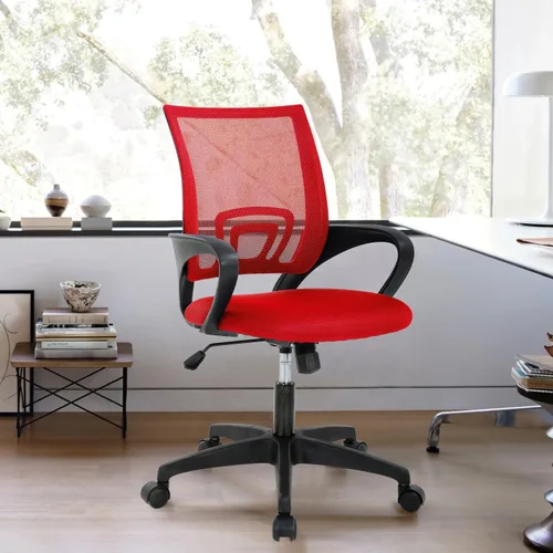 Miniatura 17 de Silla de oficina de malla, silla de escritorio con respaldo medio, silla de oficina ergonómica con ruedas y soporte lumbar, sillas de oficina Negro