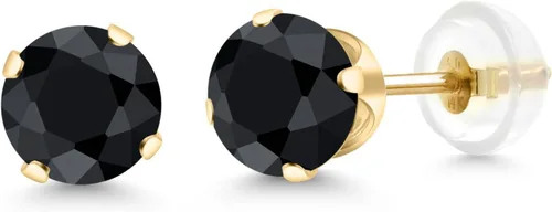 Miniatura 229 de Gem Stone King Aretes solitarios con piedra natal de oro de 14 quilates Redondos de 0.236 in Aretes de oro para mujeres y hombres
