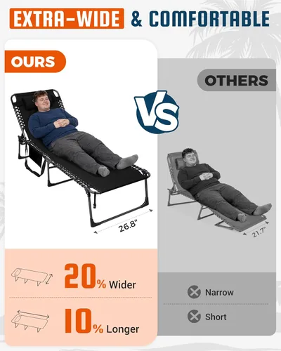 Miniatura 5 de KingCamp Silla bronceadora de gran tamaño, extra ancha, acolchada, plegable, portátil, ajustable, 5 posiciones, 440 libras, tumbona resistente