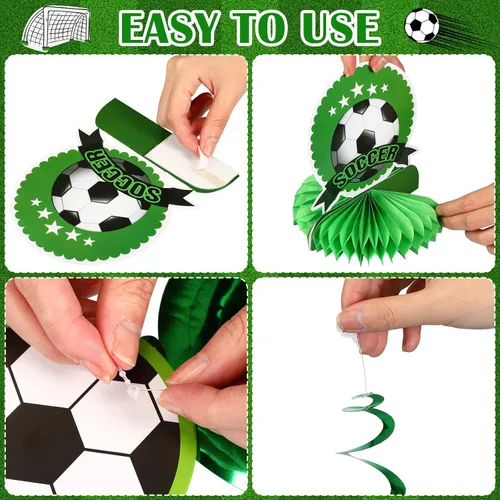 Miniatura 7 de Hanaive 16 piezas de decoración de fiesta de cumpleaños de fútbol, incluye pancarta de feliz cumpleaños, centros de mesa, recortes de papel