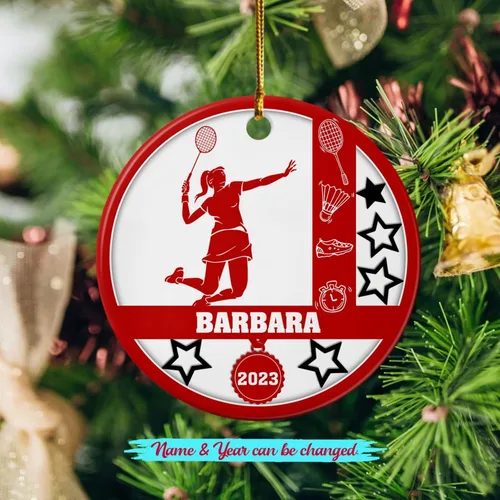 Miniatura 2 de Adorno de cerámica para jugador de bádminton, regalo para hombres y mujeres, adorno de cerámica personalizado para Navidad 2025, adorno para amantes