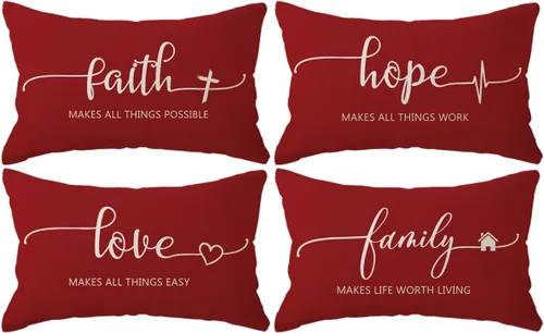 Miniatura 8 de Fundas de almohada inspiradoras con texto inspirador, fe, esperanza, amor, familia, fundas de almohada decorativas de 18 x 18 pulgadas, fundas