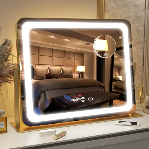 Miniatura 25 de FENNIO - Espejo de tocador con luces, espejo de maquillaje iluminado LED, pantalla táctil con 3 modos de iluminación, regulable, para mesa