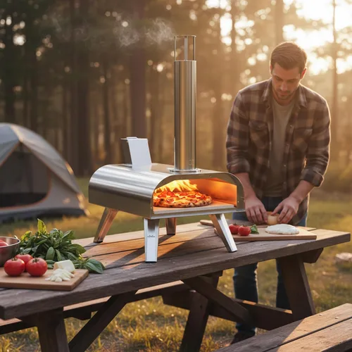 Miniatura 7 de BIG HORN Horno de pizza multicombustible de 12 pulgadas para exteriores que alcanza hasta 1110 ℉ - Compatible con madera, gas y electricidad 3 en 1