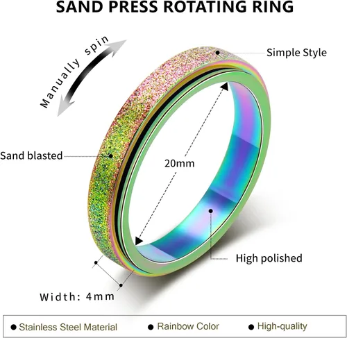 Miniatura 6 de Anillo giratorio para la ansiedad: anillo antiestrés para mujeres, regalo antiansiedad para adolescentes y niños (talla 6-10)