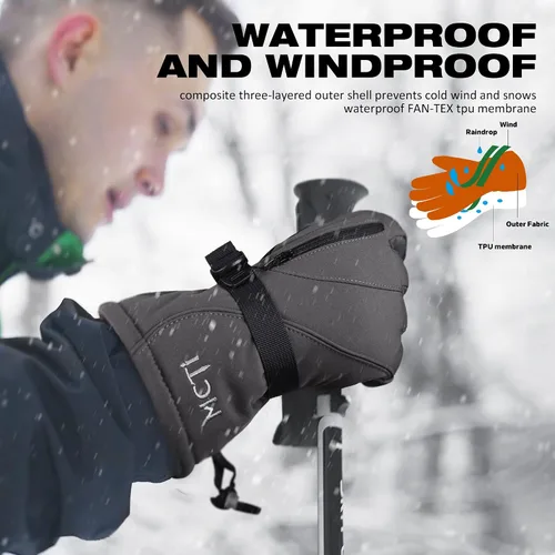 Miniatura 3 de MCTi Guantes de esquí impermeables para hombre, cálidos, 3M, Thinsulate, snowboard, motos de nieve y clima frío